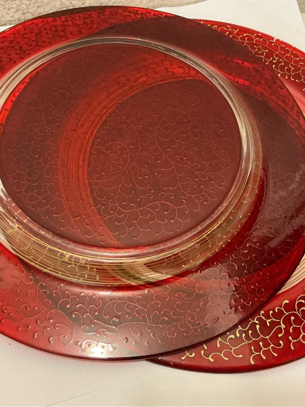 2 Pier 1 Red and Gold Decorative Charger Plate